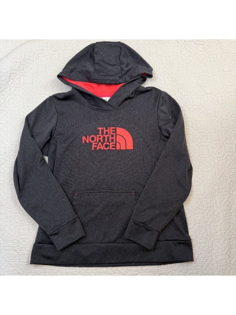 The North Face Half Dome Pullover Fleece Hoodie Large Gray Coral Red Outdoors